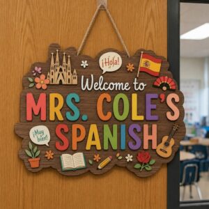 Personalized Teacher Door Signs Spanish Classroom Custom Name Door Hanger Back To School Decor Welcome Sign Appreciation Gift Classroom Decoration - Style 1