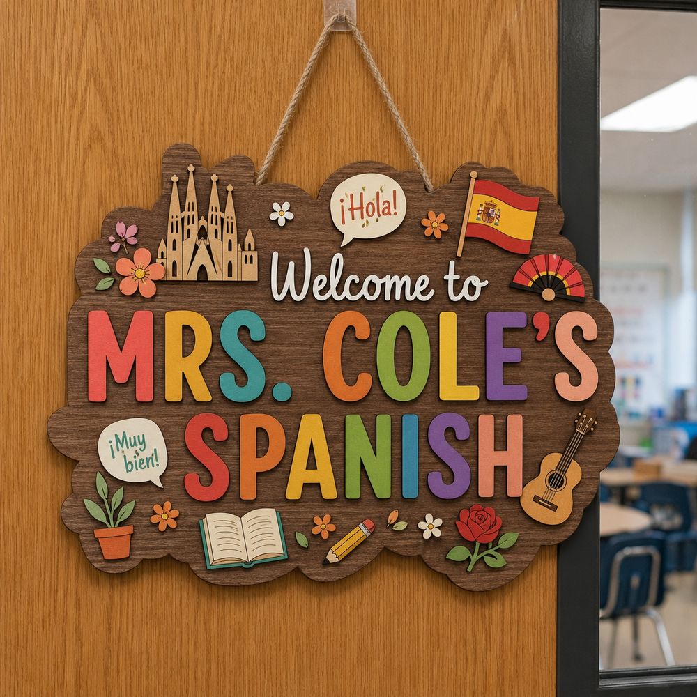 Personalized Teacher Door Signs Spanish Classroom Custom Name Door Hanger Back To School Decor Welcome Sign Appreciation Gift Classroom Decoration - Style 1