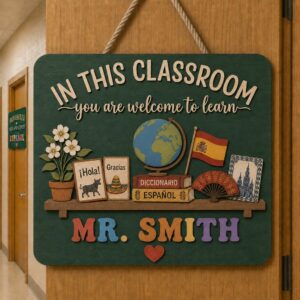 Personalized Teacher Door Signs Spanish Classroom Custom Name Door Hanger Back To School Decor Welcome Sign Appreciation Gift Classroom Decoration - Style 2
