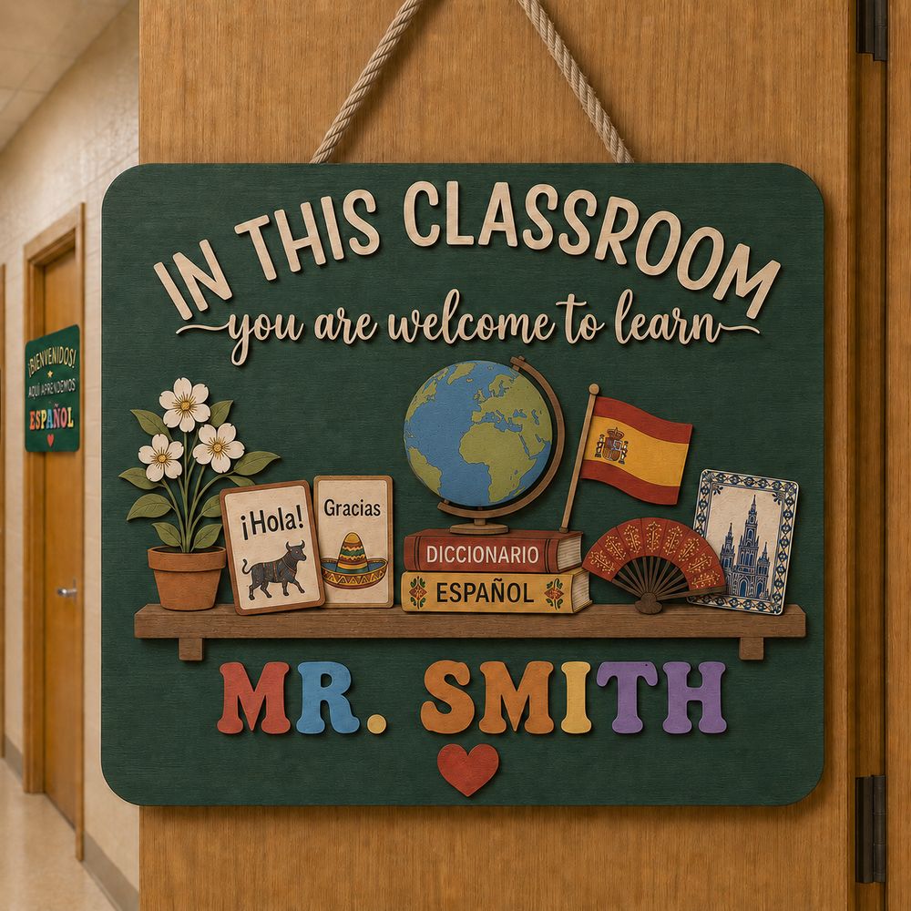 Personalized Teacher Door Signs Spanish Classroom Custom Name Door Hanger Back To School Decor Welcome Sign Appreciation Gift Classroom Decoration - Style 2