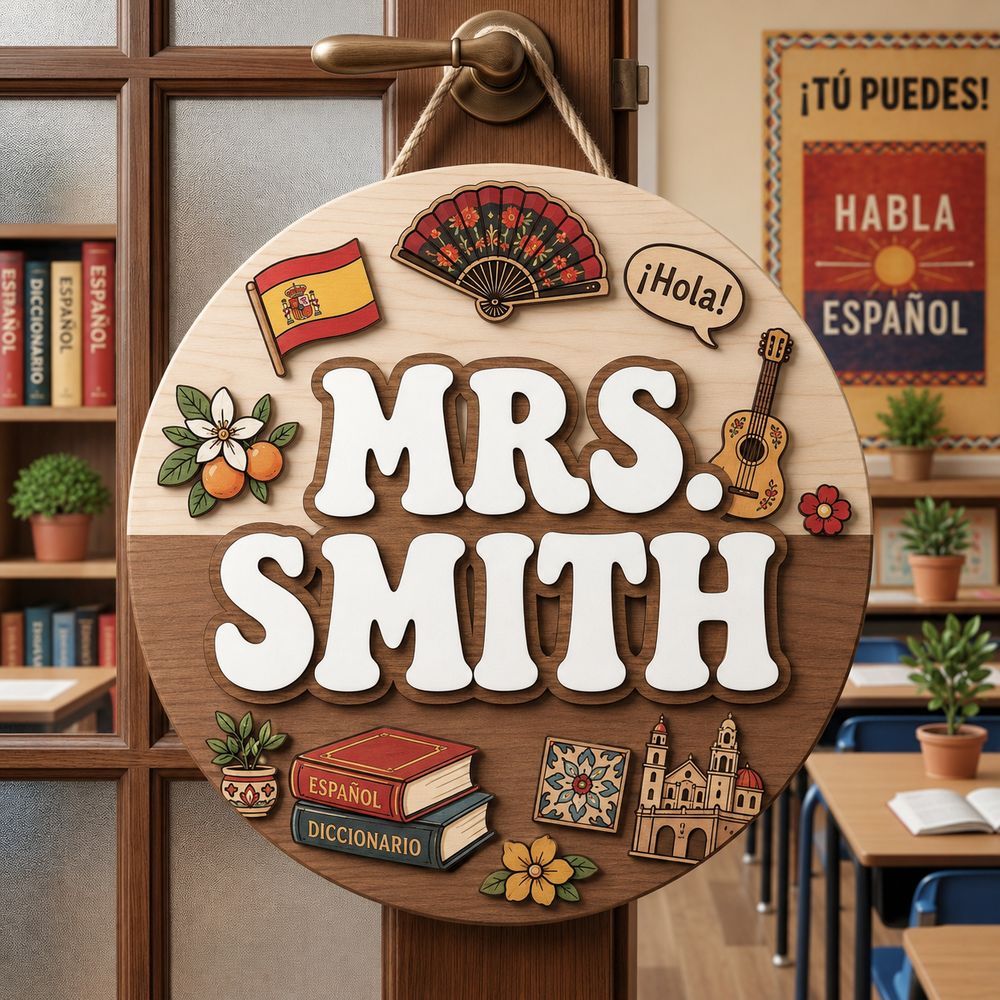 Personalized Teacher Door Signs Spanish Classroom Custom Name Door Hanger Back To School Decor Welcome Sign Appreciation Gift Classroom Decoration - Style 4