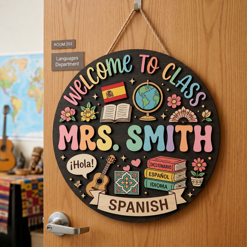 Personalized Teacher Door Signs Spanish Classroom Custom Name Door Hanger Back To School Decor Welcome Sign Appreciation Gift Classroom Decoration - Style 5