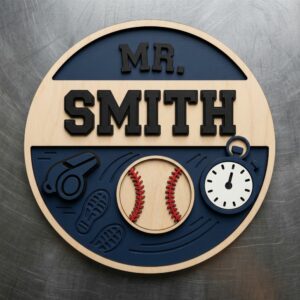 Personalized Teacher Name Wood Sign, Custom Sports Classroom Door Sign, Wooden Wall Plaque, Teacher Appreciation Back To School Gift - Style 2