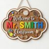 Personalized Teacher Name Wood Sign, Custom Sports Classroom Door Sign, Wooden Wall Plaque, Teacher Appreciation Back To School Gift - Style 3