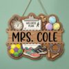 Personalized Teacher Name Wood Sign, Custom Sports Classroom Door Sign, Wooden Wall Plaque, Teacher Appreciation Back To School Gift - Style 4