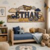 Personalized Transportation Wooden Name Sign For Nursery Custom 3D Train Airplane And Truck Wood Name Wall Decor For Boy Room Vehicle Theme Baby Gift - View 3