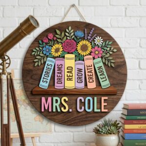 Personalized Welcome Classroom Door Sign, Custom Teacher Name Wood Plaque, School Wall Hanging Decor, Back To School Gift, Teacher Appreciation - Style 2