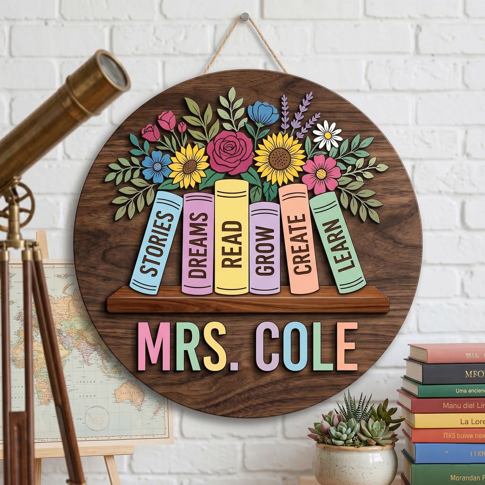 Personalized Welcome Classroom Door Sign, Custom Teacher Name Wood Plaque, School Wall Hanging Decor, Back To School Gift, Teacher Appreciation - Style 2