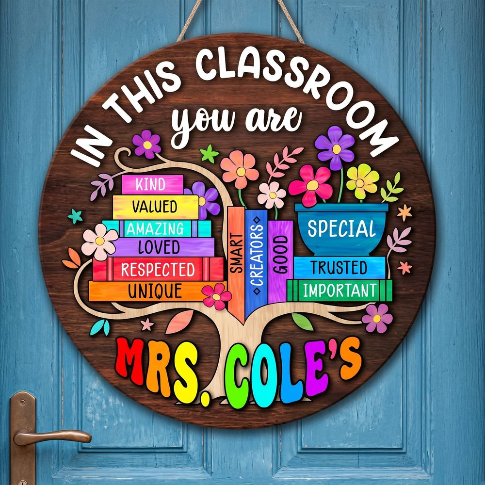 Personalized Welcome Classroom Door Sign, Custom Teacher Name Wood Plaque, School Wall Hanging Decor, Back To School Gift, Teacher Appreciation - Style 3