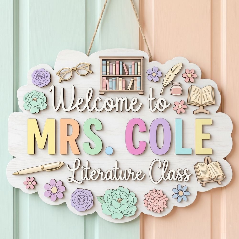 Personalized Welcome Classroom Door Sign, Custom Teacher Name Wood Plaque, School Wall Hanging Decor, Back To School Gift, Teacher Appreciation - Style 4