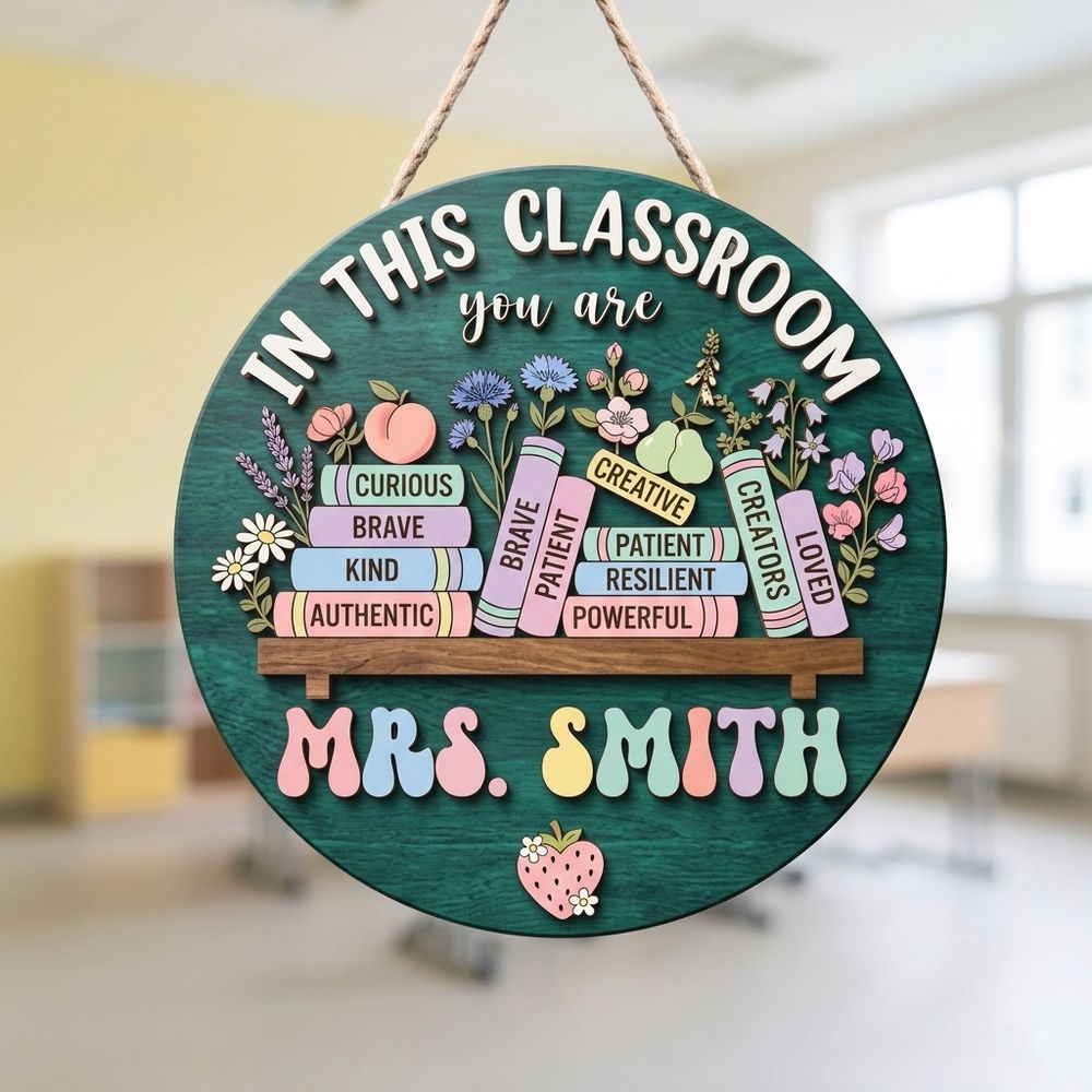 Personalized Welcome Classroom Door Sign, Custom Teacher Name Wood Plaque, School Wall Hanging Decor, Back To School Gift, Teacher Appreciation - Style 5