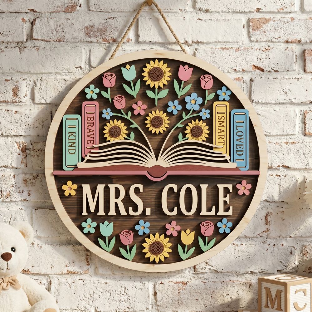 Personalized Welcome Classroom Door Sign, Custom Teacher Name Wood Plaque, School Wall Hanging Decor, Back To School Gift, Teacher Appreciation - Style 6