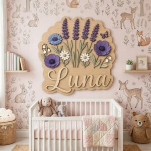 Personalized Wildflower Name Sign For Nursery Custom Floral Wooden Wall Decor For Baby Girl Room 3D Flower Garden Wood Sign Unique Newborn Gift - Style 1