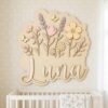 Personalized Wildflower Name Sign For Nursery Custom Floral Wooden Wall Decor For Baby Girl Room 3D Flower Garden Wood Sign Unique Newborn Gift - Style 2