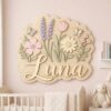 Personalized Wildflower Name Sign For Nursery Custom Floral Wooden Wall Decor For Baby Girl Room 3D Flower Garden Wood Sign Unique Newborn Gift - Style 3