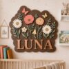 Personalized Wildflower Name Sign For Nursery Custom Floral Wooden Wall Decor For Baby Girl Room 3D Flower Garden Wood Sign Unique Newborn Gift - Style 4