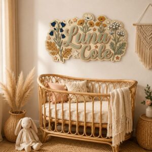 Personalized Wildflower Wooden Name Sign For Nursery Custom 3D Layered Floral Wood Name Wall Decor For Baby Girl Room Boho Flower Nursery - View 1