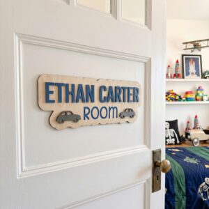 Personalized Wooden Name Sign For Nursery, Baby Shower Gifts, Newborn Keepsake, Car Theme Nursery Decor, Custom Wooden Name Plaque For Boys Room Door