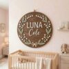 Personalized Wooden Name Sign For Nursery, Baby Shower Gifts, Newborn Keepsake, Lily Of The Valley Dark Wood Wall Decor Baby Girl Room Plaque Gifts