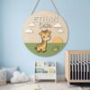 Personalized Wooden Name Sign For Nursery, Baby Shower Gifts, Newborn Keepsake, Giraffe Safari Round Wall Decor Kids Room Custom Wood Plaque Gift Sign