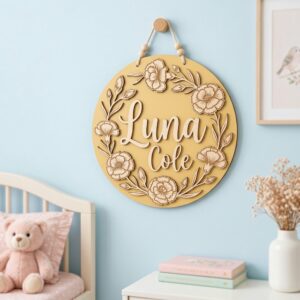 Personalized Wooden Name Sign For Nursery, Custom Carnation Floral Wood Wall Decor For Kids Room, Baby Shower Gifts, Newborn Keepsake