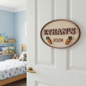 Personalized Wooden Name Sign For Nursery, Baby Shower Gifts, Newborn Keepsake, Carrot Nursery Decor, Custom Wooden Name Plaque For Kids Room Wall Art