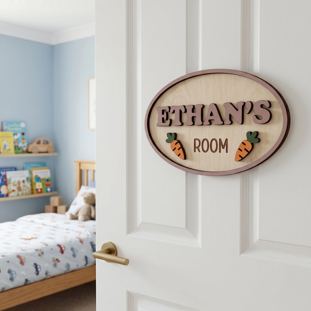 Personalized Wooden Name Sign For Nursery, Baby Shower Gifts, Newborn Keepsake, Carrot Nursery Decor, Custom Wooden Name Plaque For Kids Room Wall Art
