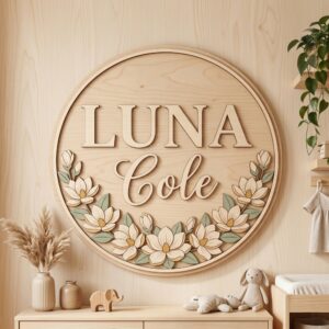 Personalized Wooden Name Sign For Nursery, Custom Magnolia Wood Wall Decor For Kids Room, Baby Shower Gifts, Newborn Keepsake