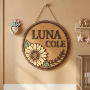 Personalized Wooden Name Sign For Nursery, Custom Rustic Sunflower Wood Wall Decor For Kids Room, Baby Shower Gifts, Newborn Keepsake