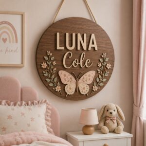 Personalized Wooden Name Sign For Nursery, Custom Butterfly Wood Wall Decor For Kids Room, Baby Shower Gifts, Newborn Keepsake