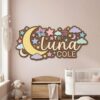 Personalized Wooden Name Sign For Nursery, Baby Shower Gifts, Newborn Keepsake, Colorful Moon Stars Clouds Decor Custom Girl Room Plaque Wall Art Gift