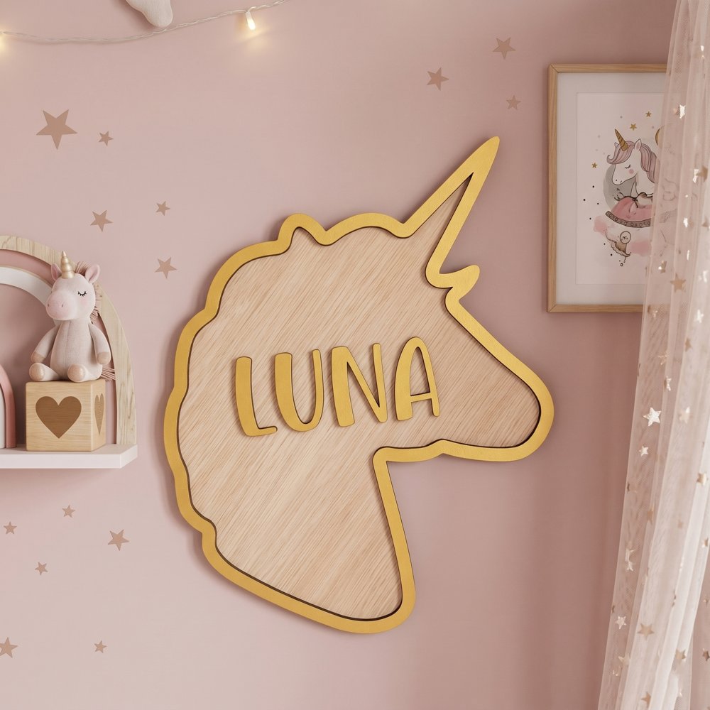 Personalized Wooden Name Sign For Nursery, Baby Shower Gifts, Newborn Keepsake, Unicorn Nursery Decor, Custom Wooden Name Plaque For Girls Room Decor