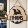 Personalized Wooden Name Sign For Nursery, Baby Shower Gifts, Dinosaur Kids Room Door Sign Custom Bedroom Wall Decor Plaque Gifts, Newborn Keepsake - Style 2