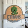 Personalized Wooden Name Sign For Nursery, Baby Shower Gifts, Dinosaur Kids Room Door Sign Custom Bedroom Wall Decor Plaque Gifts, Newborn Keepsake - Style 3