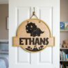 Personalized Wooden Name Sign For Nursery, Baby Shower Gifts, Dinosaur Kids Room Door Sign Custom Bedroom Wall Decor Plaque Gifts, Newborn Keepsake - Style 4
