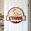 Personalized Wooden Name Sign For Nursery, Baby Shower Gifts, Dinosaur Kids Room Door Sign Custom Bedroom Wall Decor Plaque Gifts, Newborn Keepsake - Style 6