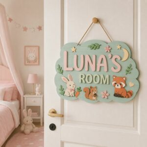 Personalized Wooden Name Sign For Nursery, Baby Shower Gifts, Newborn Keepsake, Animal Baby Decor, Custom Kids Room Name Plaque Wall Decor Gifts - Style 2