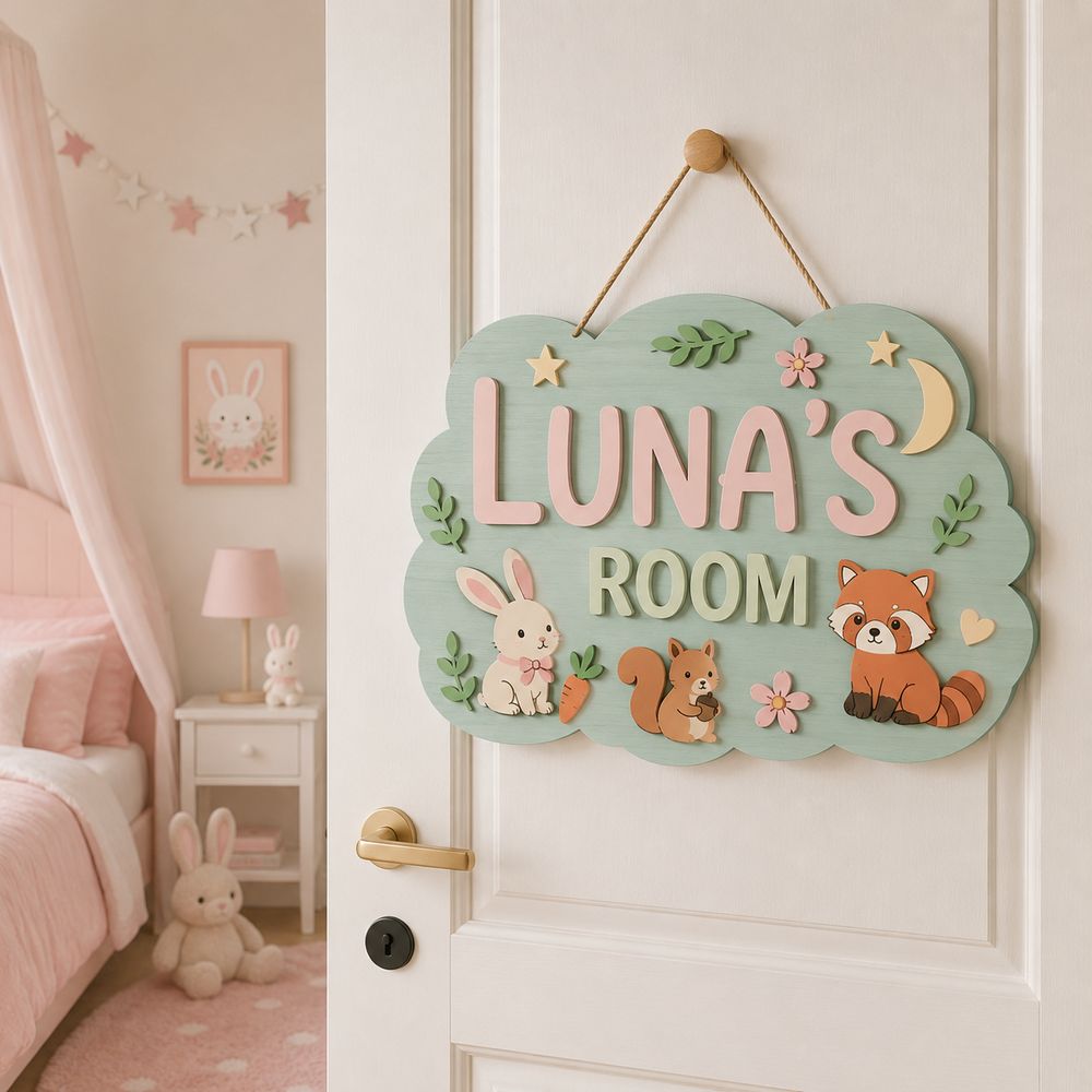Personalized Wooden Name Sign For Nursery, Baby Shower Gifts, Newborn Keepsake, Animal Baby Decor, Custom Kids Room Name Plaque Wall Decor Gifts - Style 2