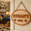 Personalized Wooden Name Sign For Nursery, Baby Shower Gifts, Newborn Keepsake, Animal Nursery Decor, Custom Oval Wooden Door Plaque For Kids Room - Style 1