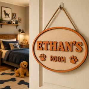 Personalized Wooden Name Sign For Nursery, Baby Shower Gifts, Newborn Keepsake, Animal Nursery Decor, Custom Oval Wooden Door Plaque For Kids Room - Style 1