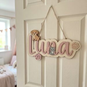 Personalized Wooden Name Sign For Nursery, Baby Shower Gifts, Newborn Keepsake, Animal Nursery Decor, Custom Wooden Name Plaque For Kids Room Wall Art - Style 2