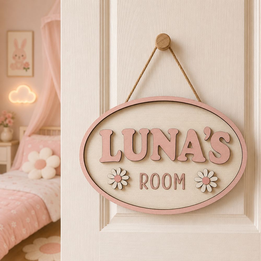 Personalized Wooden Name Sign For Nursery, Baby Shower Gifts, Newborn Keepsake, Custom Baby Room Wall Decor Flower, Door Sign Plaque For Girls Or Boys - Style 1