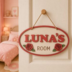 Personalized Wooden Name Sign For Nursery, Baby Shower Gifts, Newborn Keepsake, Custom Baby Room Wall Decor Flower, Door Sign Plaque For Girls Or Boys - Style 2