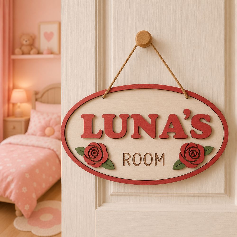 Personalized Wooden Name Sign For Nursery, Baby Shower Gifts, Newborn Keepsake, Custom Baby Room Wall Decor Flower, Door Sign Plaque For Girls Or Boys - Style 2