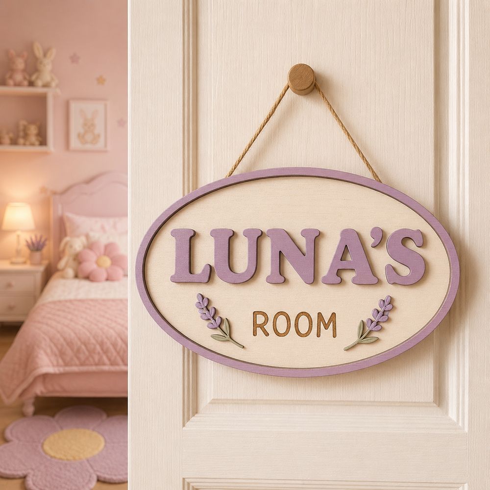 Personalized Wooden Name Sign For Nursery, Baby Shower Gifts, Newborn Keepsake, Custom Baby Room Wall Decor Flower, Door Sign Plaque For Girls Or Boys - Style 3