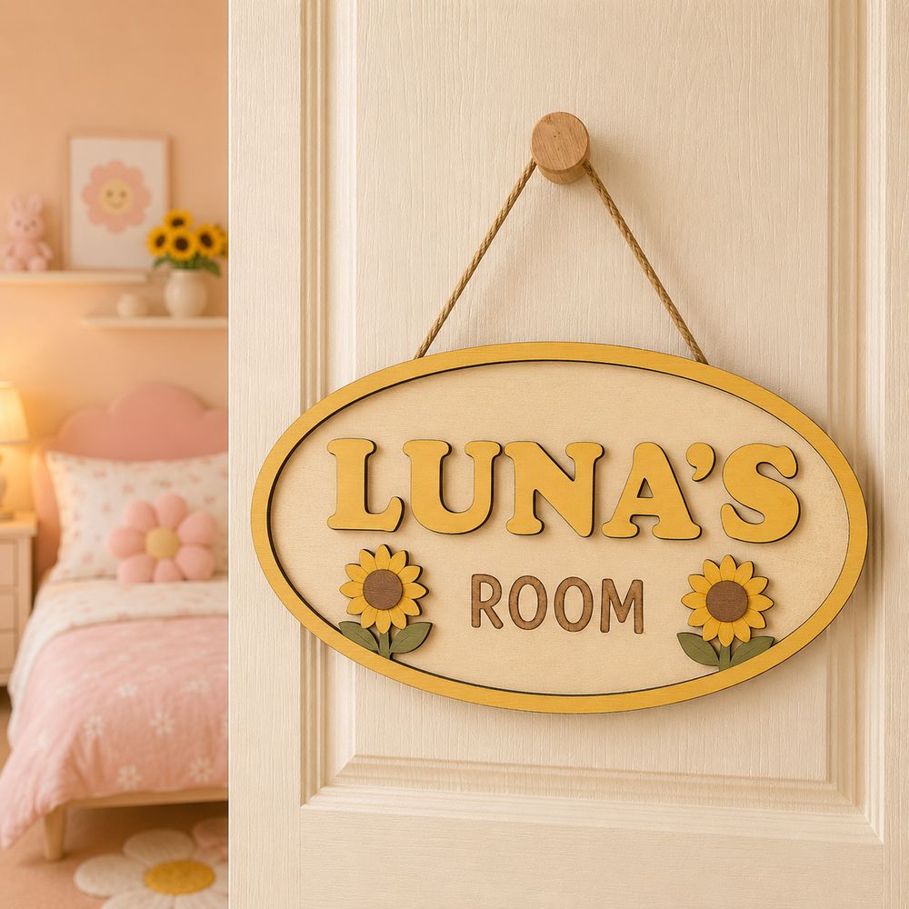 Personalized Wooden Name Sign For Nursery, Baby Shower Gifts, Newborn Keepsake, Custom Baby Room Wall Decor Flower, Door Sign Plaque For Girls Or Boys - Style 4