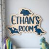 Personalized Wooden Name Sign For Nursery, Baby Shower Gifts, Newborn Keepsake, Dinosaur Door Sign For Kids Room Custom Bedroom Wall Decor Plaque Gift - Style 4