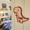 Personalized Wooden Name Sign For Nursery, Baby Shower Gifts, Newborn Keepsake, Dinosaur Name Wall Decor Baby Boy Room Custom Plaque Gift, Door Signs - Style 3