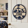 Personalized Wooden Name Sign For Nursery, Baby Shower Gifts, Newborn Keepsake, Dinosaur Name Wall Decor Baby Boy Room Custom Plaque Gift, Door Signs - Style 5