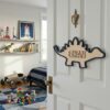 Personalized Wooden Name Sign For Nursery, Baby Shower Gifts, Newborn Keepsake, Dinosaur Name Wall Decor Baby Boy Room Custom Plaque Gift, Door Signs - Style 7